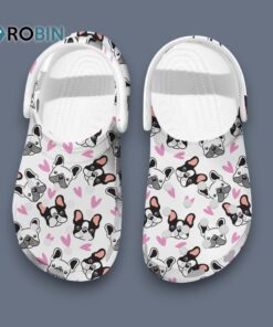 Cute French Bulldog And Pink Tiny Heart Pattern Clogs Shoes