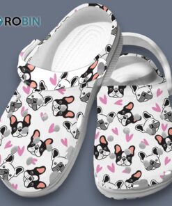 Cute French Bulldog And Pink Tiny Heart Pattern Clogs Shoes