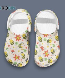 Cute Little Bee Swarm Cartoon Style Beige Crocs for Men, Women, Kid