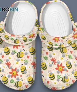 Cute Little Bee Swarm Cartoon Style Beige Crocs for Men, Women, Kid