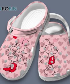 Dearly Pink Heart Patter Mickey and Minnie Mouse Disney Cartoon Clogs