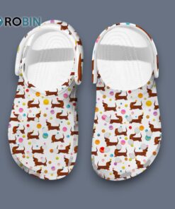Energentic Whimsical Pet Footwear Dachshund Playing Balls White 3D Printed Crocs