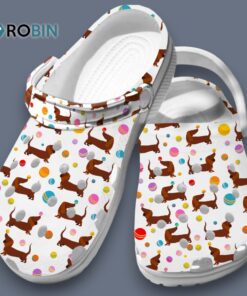 Energentic Whimsical Pet Footwear Dachshund Playing Balls White 3D Printed Crocs