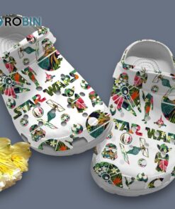 Floral Star Wars Shape Unique And Fancy Design White Classic Crocs