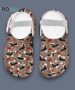Funny Cute Christmas Theme Dachshund Wearing Santa Hat Pet Clogs