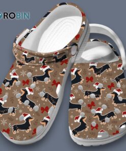 Funny Cute Christmas Theme Dachshund Wearing Santa Hat Pet Clogs