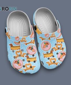 Funny Weird Sandals Dachshund As Hot Dog Pet Light Blue Crocs for Men, Women, Kid