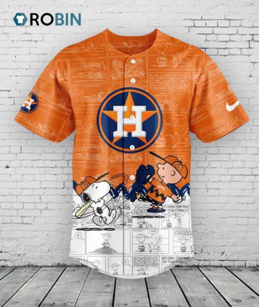 Houston Astros 75th Anniversary of Peanuts Orange Baseball Jersey Shirt Style
