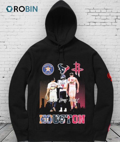 Jose Altuve Cj Stroud And Reed Sheppard Houston Astros Houston Texans Houston Rockets Skyline Signatures Shirt