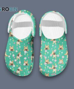 Love French Bulldog Floral Pattern Green Clogs Shoes For Kids & Adults Love French Bulldog Floral Pattern Green Clogs Shoes For Kids & Adults