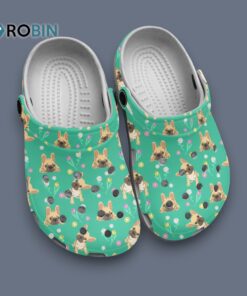 Love French Bulldog Floral Pattern Green Clogs Shoes For Kids & Adults Love French Bulldog Floral Pattern Green Clogs Shoes For Kids & Adults