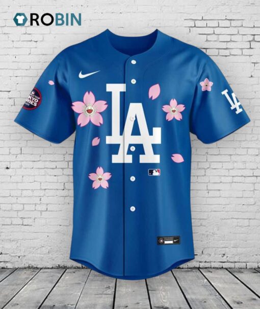 Los Angeles Dodgers Takashi Murakami x MLB World Tour Tokyo Series Blue V5 Baseball Jersey Shirt Style