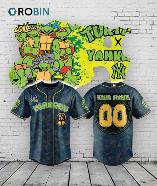 New York Yankees Turtle Powered RI Comic Baseball Jersey Shirt Style