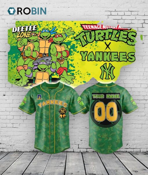 New York Yankees Turtle Powered RI Comic Green Baseball Jersey Shirt Style
