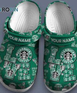 Personalized LOVE Starbucks Coffee Green Clogs Shoes