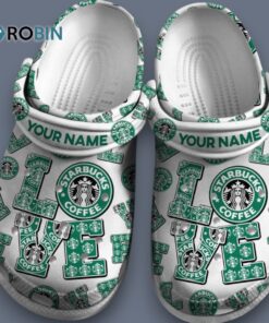 Personalized LOVE Starbucks Coffee White Clogs Shoes