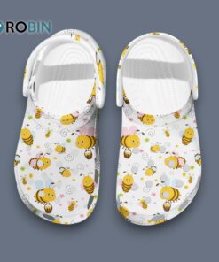Personalized White Slippers Happy Working Bees Cartoon Style Clogs