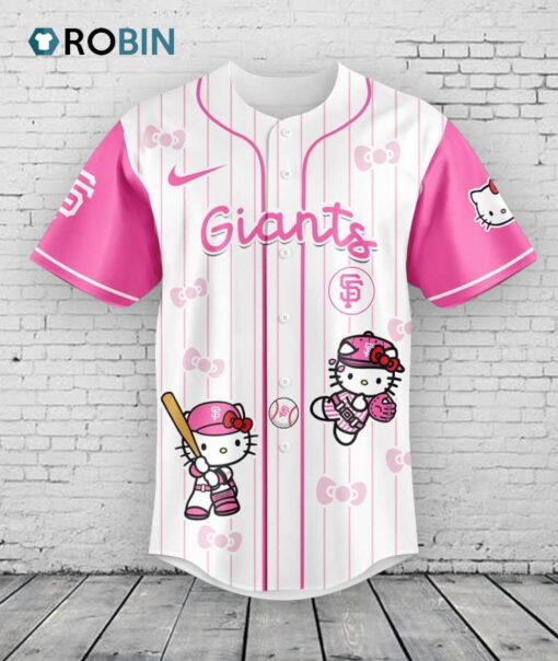 San Francisco Giants x Hello Kitty Pink Logo Baseball Jersey Shirt Style