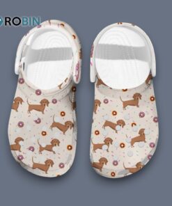 Soft Yummy Dachshund & Donut Pattern Beige Pet Classic Crocs