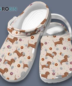 Soft Yummy Dachshund & Donut Pattern Beige Pet Classic Crocs
