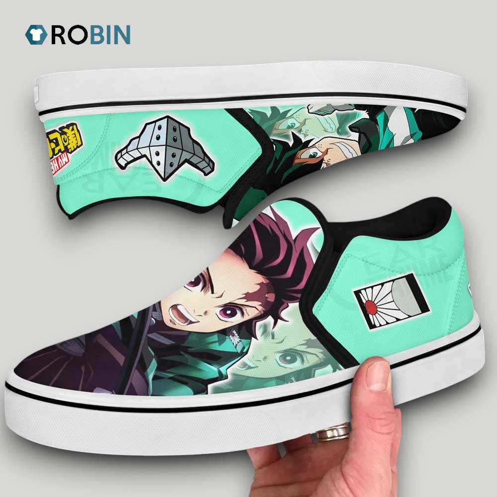 Deku and Tanjiro Slip On Shoes , Kimetsu no Yaiba Unique Gifts Deku and Tanjiro Slip On Shoes , Kimetsu no Yaiba Unique Gifts