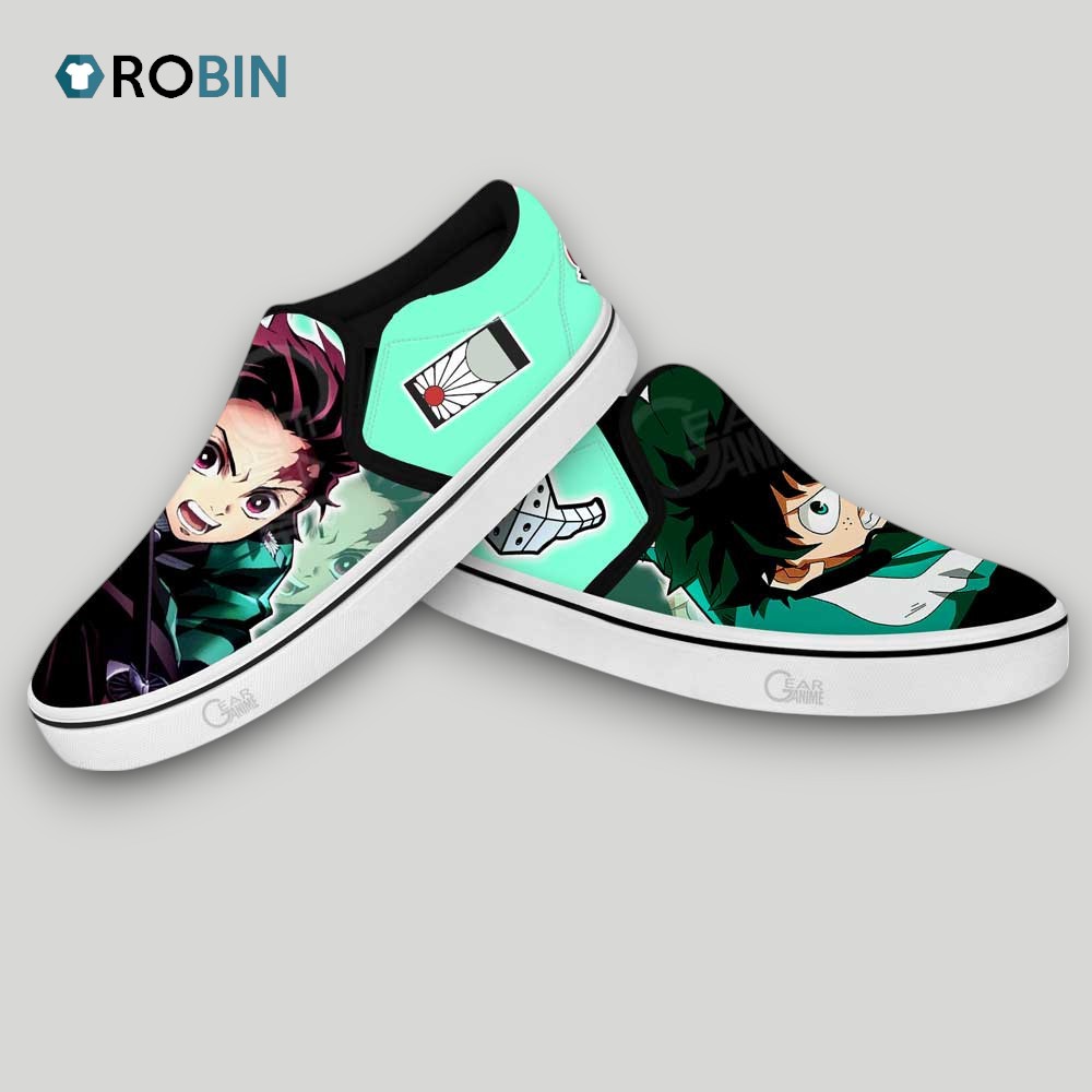 Deku and Tanjiro Slip On Shoes , Kimetsu no Yaiba Unique Gifts Deku and Tanjiro Slip On Shoes , Kimetsu no Yaiba Unique Gifts