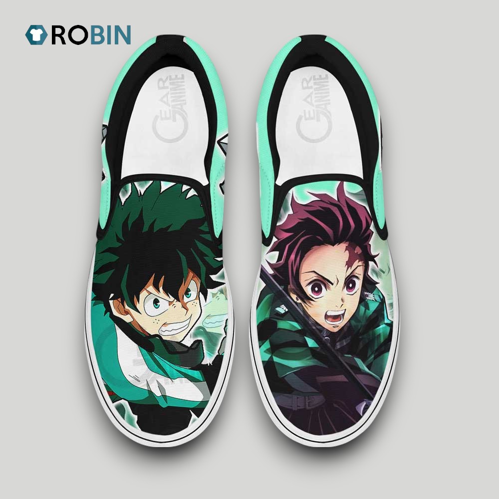Deku and Tanjiro Slip On Shoes , Kimetsu no Yaiba Unique Gifts Deku and Tanjiro Slip On Shoes , Kimetsu no Yaiba Unique Gifts