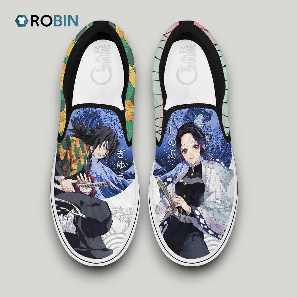 Giyuu and Shinobu Slip On Shoes, Demon Slayer Merch for fans