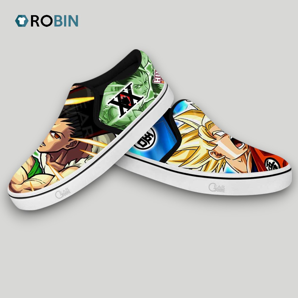 Goku and Gon Freecss Slip On Shoes , Dragon Ball Anime Gifts for Fans Goku and Gon Freecss Slip On Shoes , Dragon Ball Anime Gifts for Fans