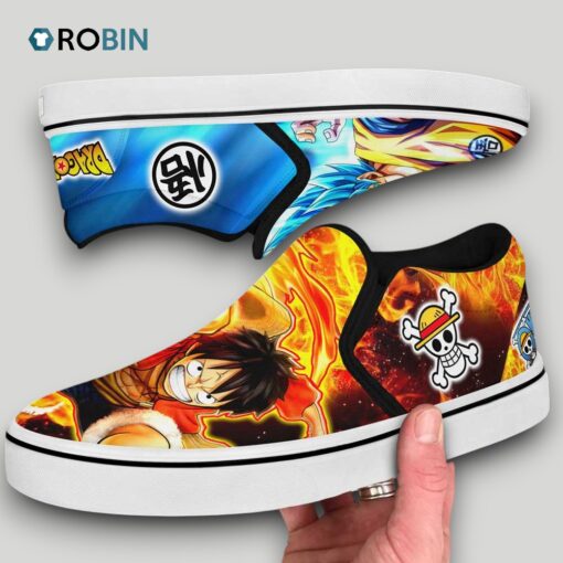 Goku and Luffy Slip On Shoes , Dragon Ball Anime Unique Gifts