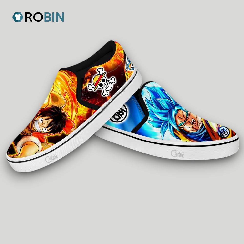 Goku and Luffy Slip On Shoes , Dragon Ball Anime Unique Gifts Goku and Luffy Slip On Shoes , Dragon Ball Anime Unique Gifts