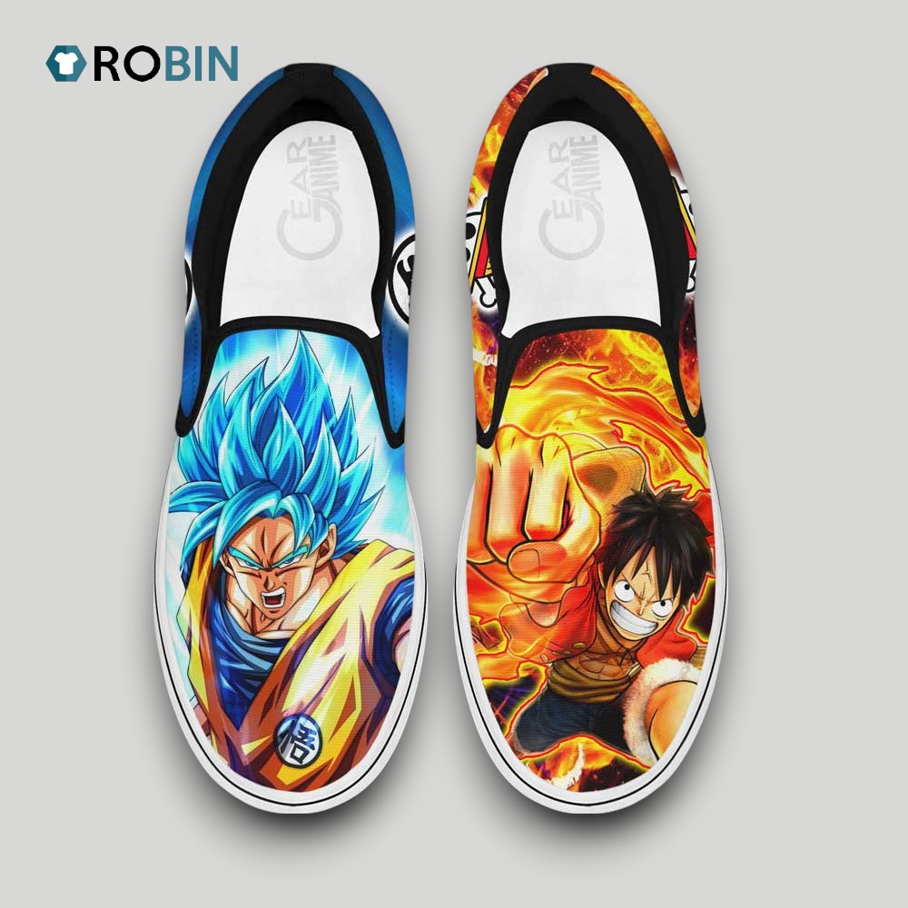 Goku and Luffy Slip On Shoes , Dragon Ball Anime Unique Gifts Goku and Luffy Slip On Shoes , Dragon Ball Anime Unique Gifts