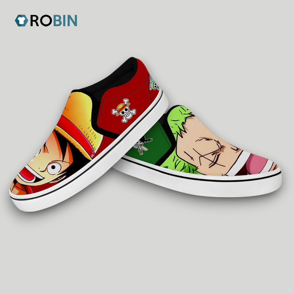 Luffy and Zoro Slip On Shoes  Great Idea, One Piece Anime Gifts for Fans