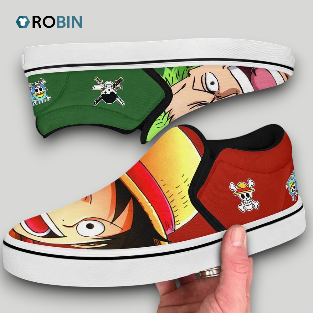 Luffy and Zoro Slip On Shoes  Great Idea, One Piece Anime Gifts for Fans