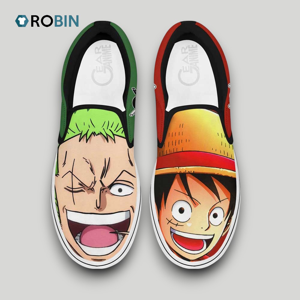 Luffy and Zoro Slip On Shoes  Great Idea, One Piece Anime Gifts for Fans