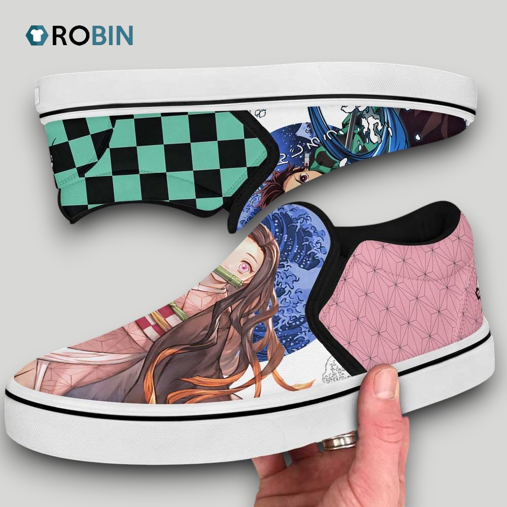 Nezuko Kamado and Tanjro Slip On Shoes , Kimetsu no Yaiba Footwear Nezuko Kamado and Tanjro Slip On Shoes , Kimetsu no Yaiba Footwear