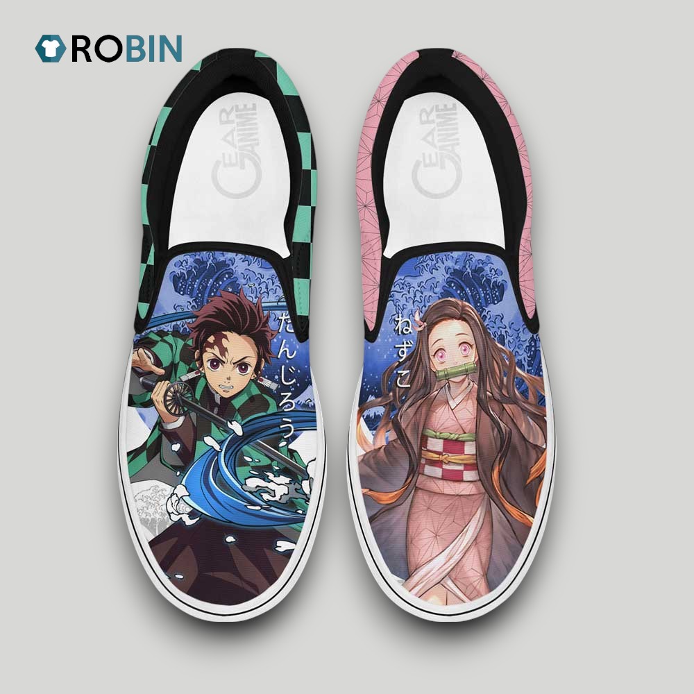 Nezuko Kamado and Tanjro Slip On Shoes , Kimetsu no Yaiba Footwear Nezuko Kamado and Tanjro Slip On Shoes , Kimetsu no Yaiba Footwear