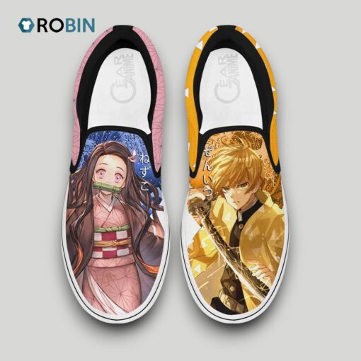 Nezuko Kamado and Zenitsu Agatsuma Slip On Shoes , Zenitsu Merch