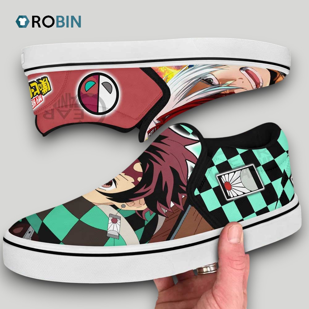 Shoto Todoroki and Tanjiro Slip On Shoes , Kimetsu no Yaiba Footwear Shoto Todoroki and Tanjiro Slip On Shoes , Kimetsu no Yaiba Footwear