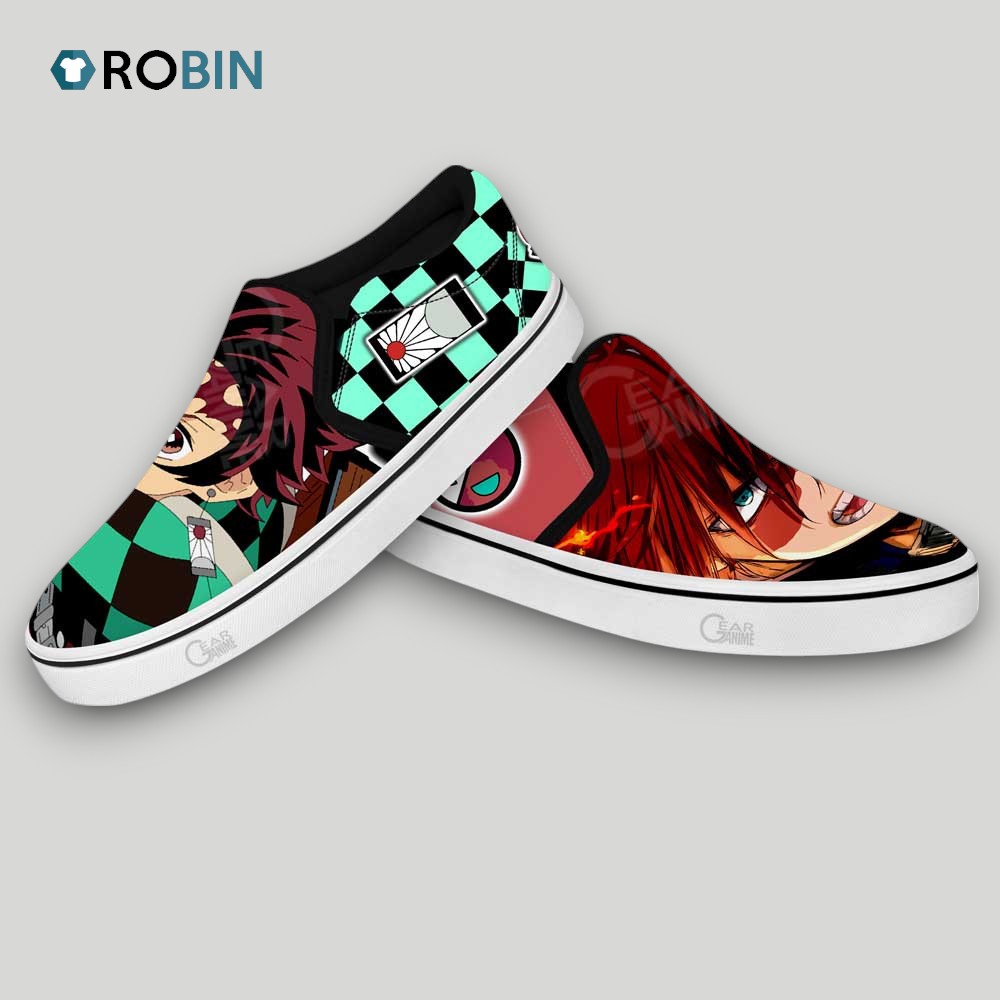Shoto Todoroki and Tanjiro Slip On Shoes , Kimetsu no Yaiba Footwear Shoto Todoroki and Tanjiro Slip On Shoes , Kimetsu no Yaiba Footwear