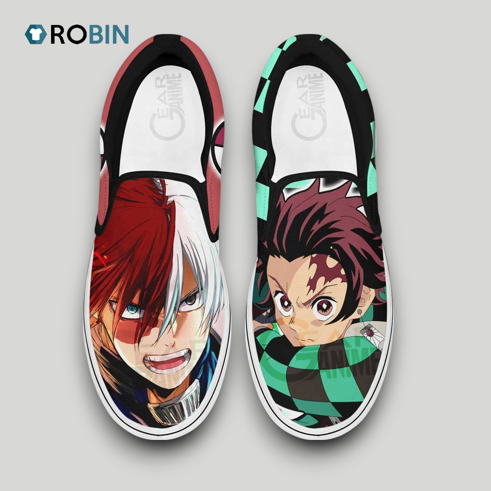 Shoto Todoroki and Tanjiro Slip On Shoes , Kimetsu no Yaiba Footwear Shoto Todoroki and Tanjiro Slip On Shoes , Kimetsu no Yaiba Footwear