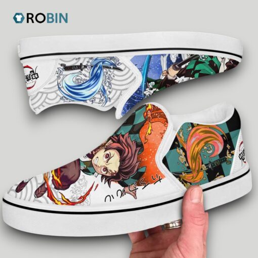 Tanjiro Fire Water Slip On Shoes , Demon Slayer Anime Shoes