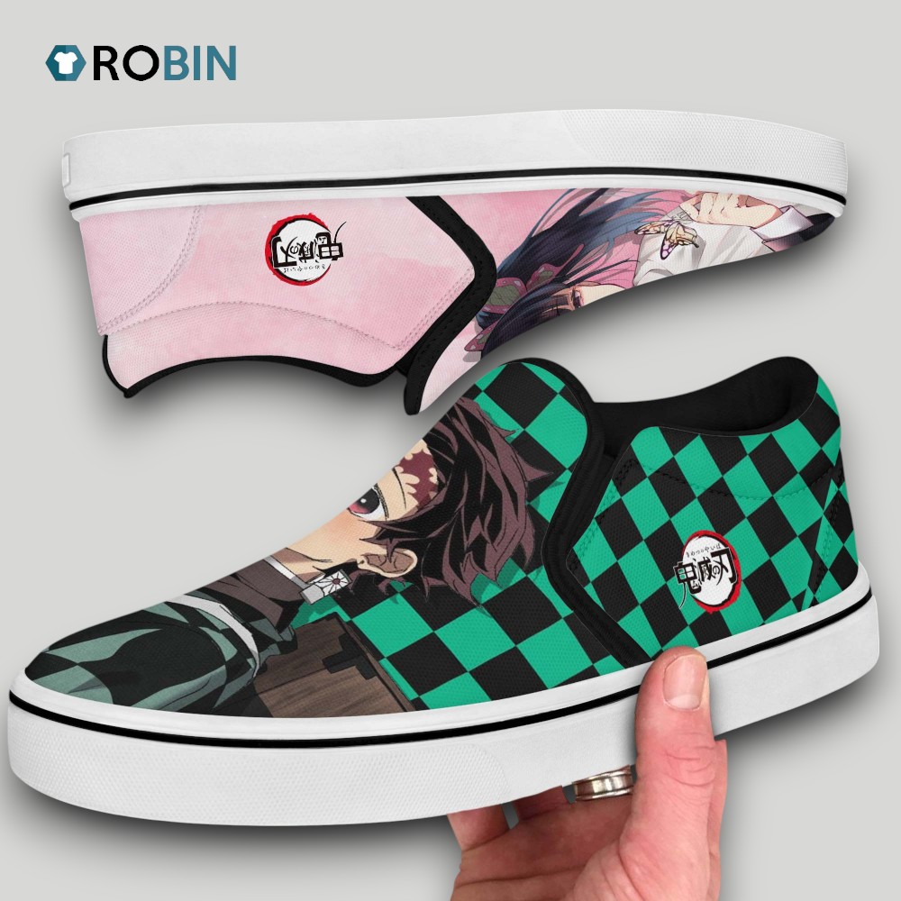 Tanjiro and Kanao Slip On Shoes , Tanjiro Gifts for Fans Tanjiro and Kanao Slip On Shoes , Tanjiro Gifts for Fans