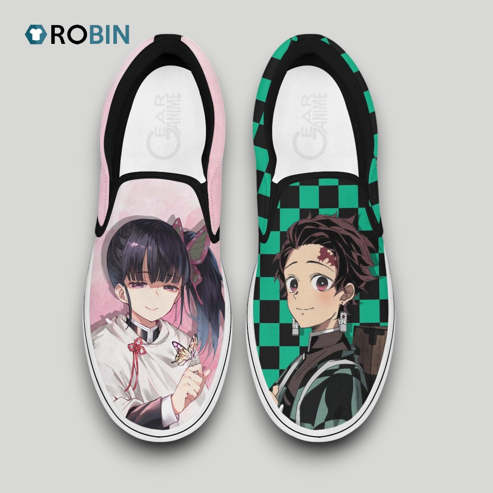 Tanjiro and Kanao Slip On Shoes , Tanjiro Gifts for Fans Tanjiro and Kanao Slip On Shoes , Tanjiro Gifts for Fans