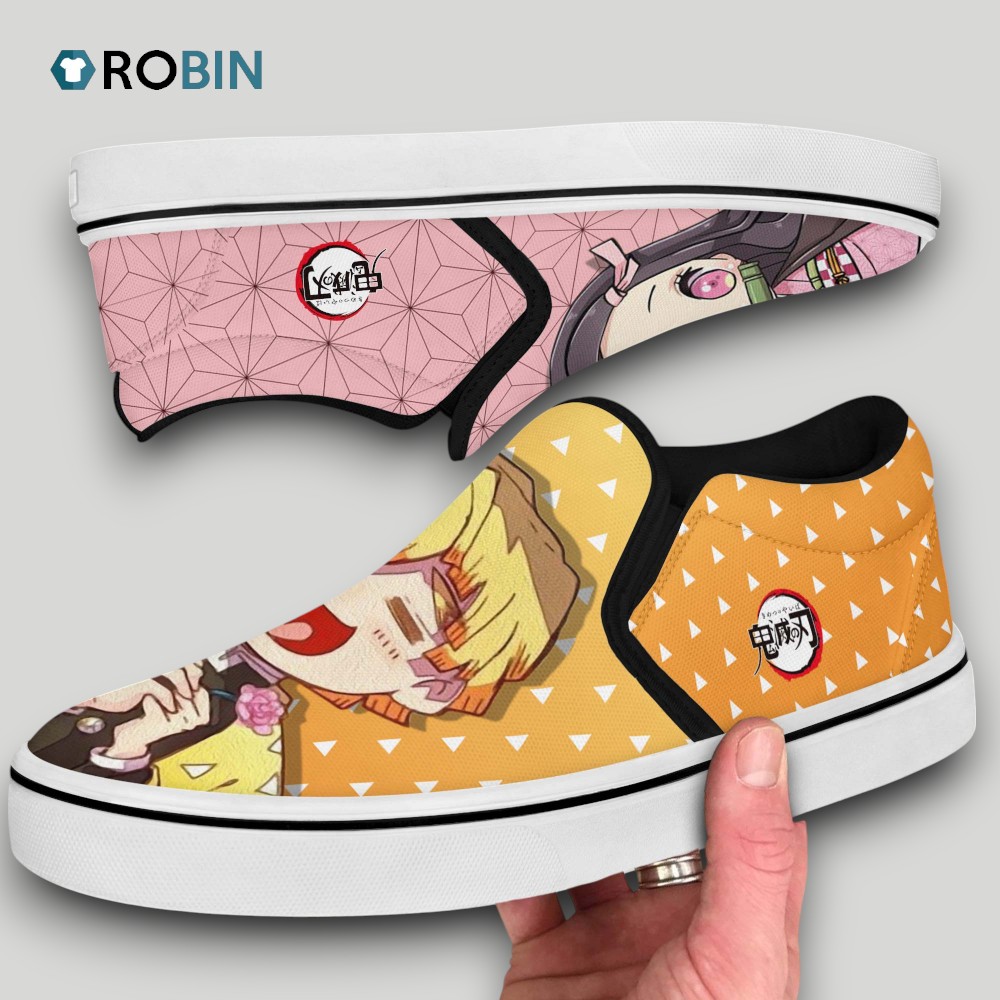 Zenitsu Agatsuma And Nezuko Slip On Shoes , Demon Slayer Anime Team Gifts
