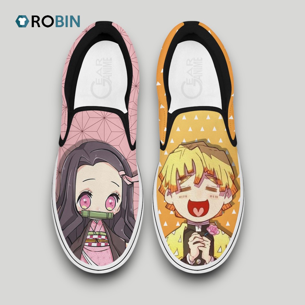 Zenitsu Agatsuma And Nezuko Slip On Shoes , Demon Slayer Anime Team Gifts