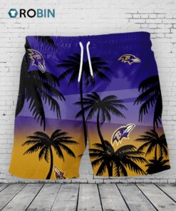 Baltimore Ravens Hawaiian Shorts Coconut Tree Baltimore Ravens Hawaiian Shorts Coconut Tree