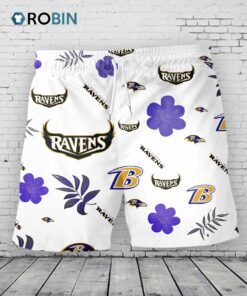 Baltimore Ravens Hawaiian Shorts Tropical Beach Baltimore Ravens Hawaiian Shorts Tropical Beach