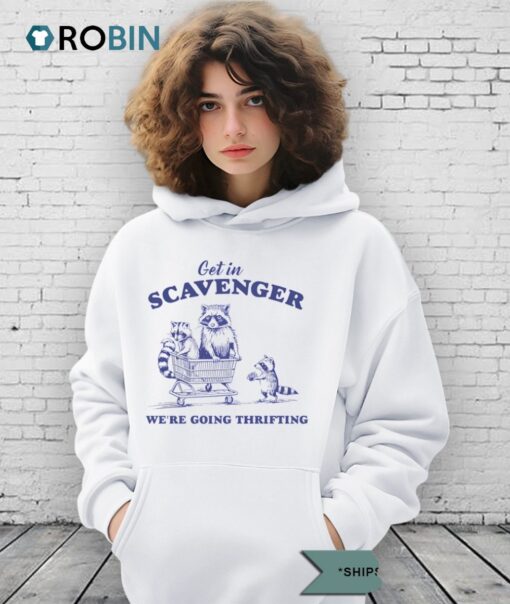Cartoon Trash Panda Get In Scavenger We’re Going Thrifting Shirt