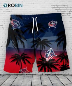 Columbus Blue Jackets Hawaiian Shorts Coconut Tree